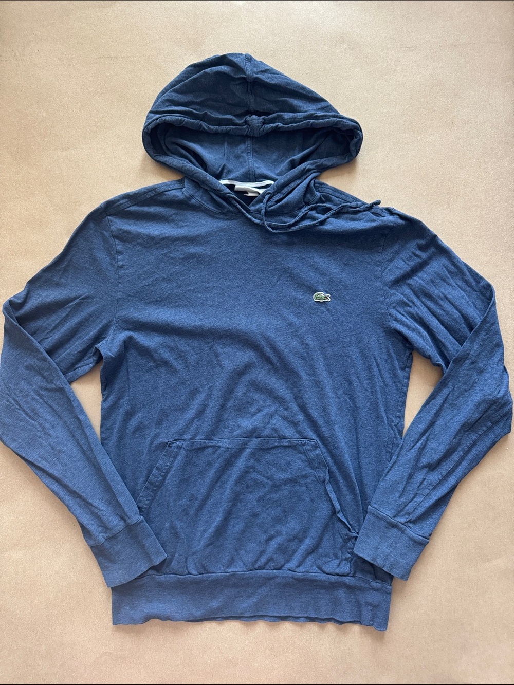 Lacoste Men's Navy Blue Lightweight Hooded Pullover-Damage hole